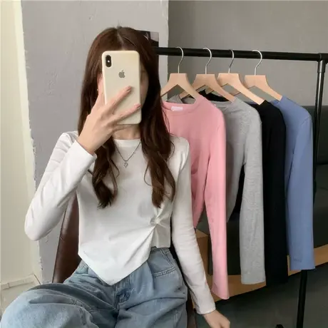 辣妹不规则早秋长袖t恤女装春秋季新款设计感小打底衫内搭上衣服图片