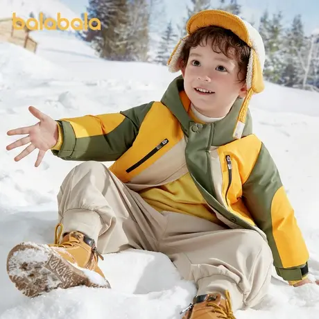 巴拉巴拉男童羽绒服女童外套三防2025冬撞色拼接加厚保暖时尚洋气商品大图