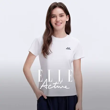 【花花推荐】ELLE Active凉感t恤女2025夏白色上衣设计感印花短袖商品大图