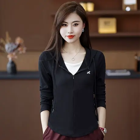 拉夏贝尔连帽卫衣开衫女2025秋季新款小个子洋气减龄拉链外穿外套商品大图