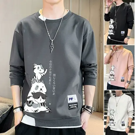 长袖t恤男款卡通青少年潮牌2023年新款假两件学生卫衣春秋装上衣商品大图