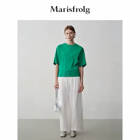 【艺术匠坊】Marisfrolg玛丝菲尔夏季时尚气质圆领绿色短袖T恤女图片