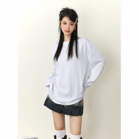 KV真维斯长袖t恤女款2025新款宽松纯棉白色百搭体恤韩系休闲上衣商品大图
