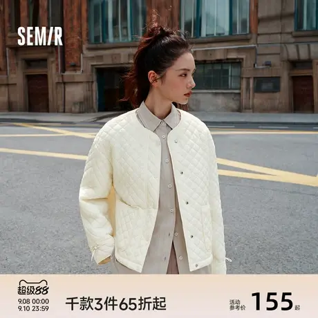 森马棉服女肌理菱格内搭宽松慵懒风2025冬季新款抽绳轻薄棉衣百搭商品大图