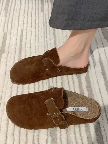 一脚蹬棉拖拖鞋女外穿2023春秋新款复古加绒包头半拖鞋懒人穆勒鞋商品大图