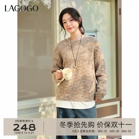 LAGOGO琥珀流光亮片颗粒绒针织衫女拉谷谷2025年冬季新款暖调毛衣商品大图