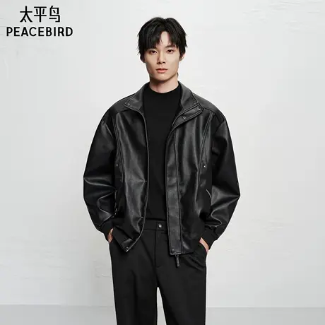 【商场同款】太平鸟男装 2025年冬季新款pu皮立领夹克B2BCF4119商品大图