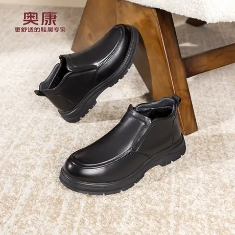奥康 男鞋2025冬季新款高帮鞋加绒保暖商务正装皮鞋耐磨靴子商品大图