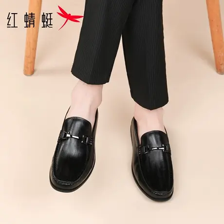红蜻蜓男鞋夏季鞋子男士软皮软底一脚蹬懒人豆豆鞋休闲皮鞋男真皮商品大图