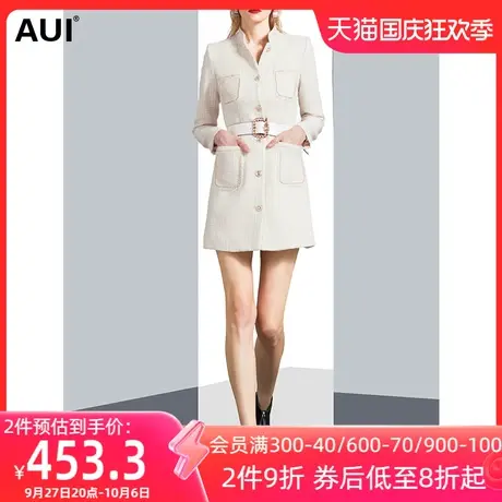 aui白色小香风毛呢外套女小个子中长款2023秋冬新款气质呢子大衣图片