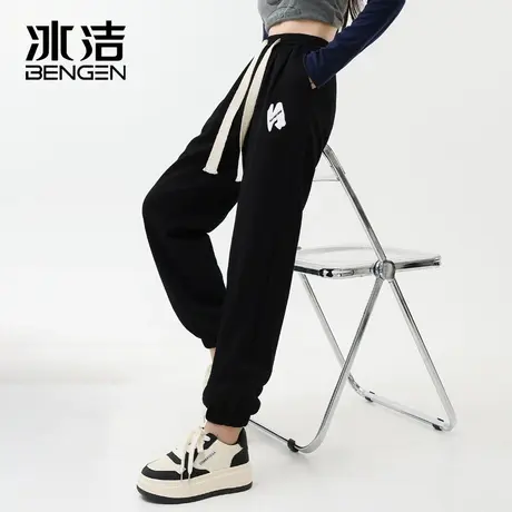 冰洁松紧腰束脚卫裤女新款韩版时尚抽绳设计感运动直筒休闲裤MYY商品大图
