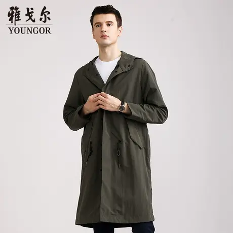 雅戈尔奥莱 男装秋冬连帽风衣外套中青年商务中长款风衣休闲图片