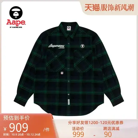 Aape旗舰店男装秋冬猿颜徽章字母刺绣双口袋格纹长袖衬衫8460XXL图片
