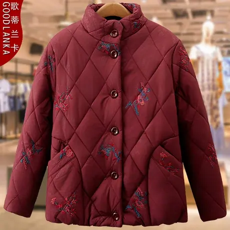 大码中老年妈妈冬季羽绒棉服女宽松洋气立领加绒保暖短款棉衣外套商品大图