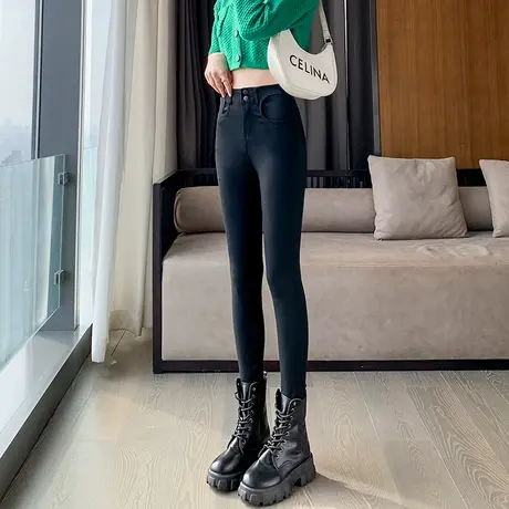 加绒加厚打底裤女外穿秋冬季2023新款高腰紧身显瘦小脚铅笔小黑裤图片