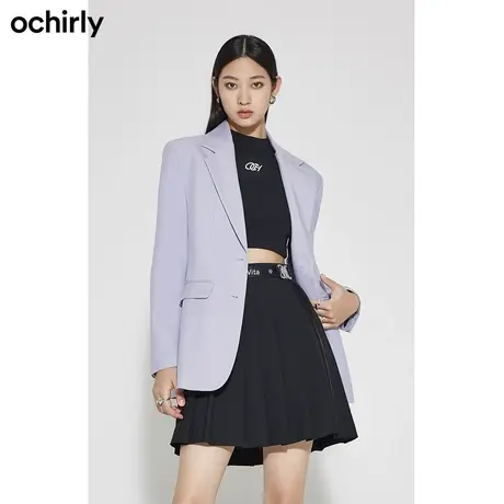 【首降】欧时力 休闲西装外套女 新款冬装字母绣章驳领设计感上衣图片