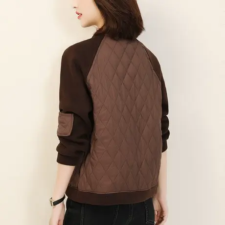 新品8.5折】立领拼接棉衣棉服女轻薄棒球服棉袄夹棉外套图片