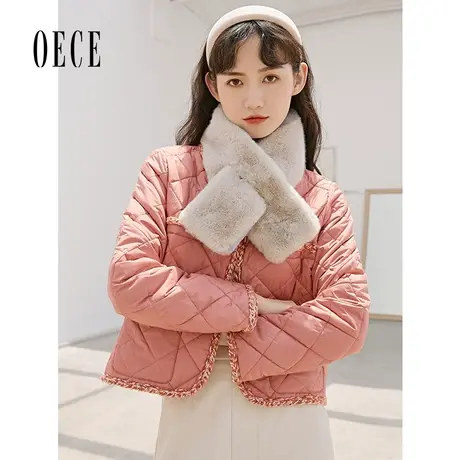 Oece冬装新款女装 桃气粉小香风复古甜美显白御寒短款棉服商品大图