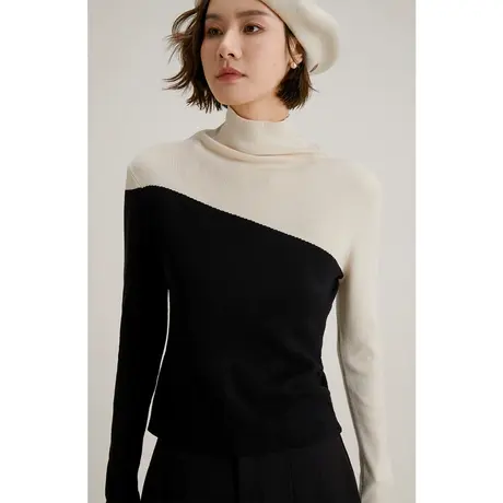 弥古撞色打底毛衣女秋冬高领内搭针织衫高级感2023新款设计感上衣图片