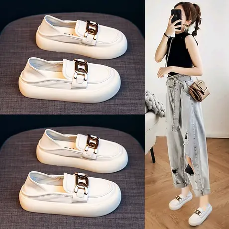 厚底小白鞋女2023年新款夏季透气单鞋百搭一脚蹬护士休闲春秋板鞋商品大图