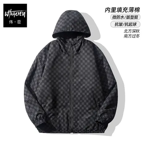 伟臣潮牌大码男装秋冬新品薄棉夹克外套男胖子加肥加大肥佬薄棉服商品大图