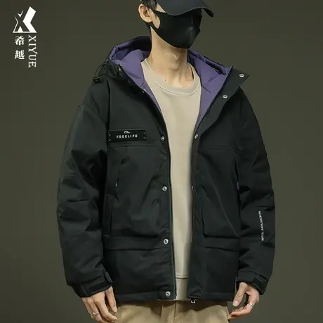 工装连帽冲锋衣男冬季保暖90白鸭绒新国标羽绒服宽松大码男士外套商品大图