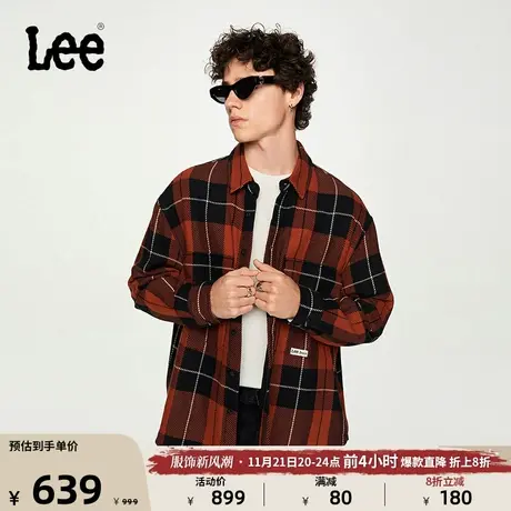 Lee商场同款23秋冬新品舒适版红褐色格纹长袖衬衫男LMT006251201图片