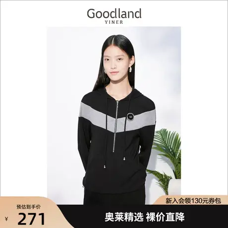 音儿美地女装2022秋季新款连帽套头毛衣钉珠长袖卫衣针织衫商品大图
