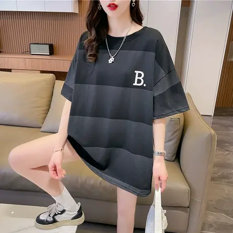 纯棉短袖t恤女夏季韩版宽松大码女装中长款水洗扎染半袖百搭上衣商品大图