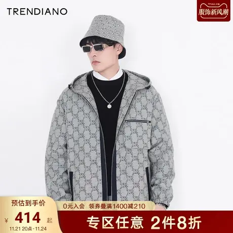 TRENDIANO潮牌官方秋季男装时尚复古TR提花老花连帽夹克外套男士商品大图