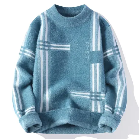 男士毛衣秋冬季2023新款潮牌宽松青少年条纹打底毛衫上衣服针织衫商品大图