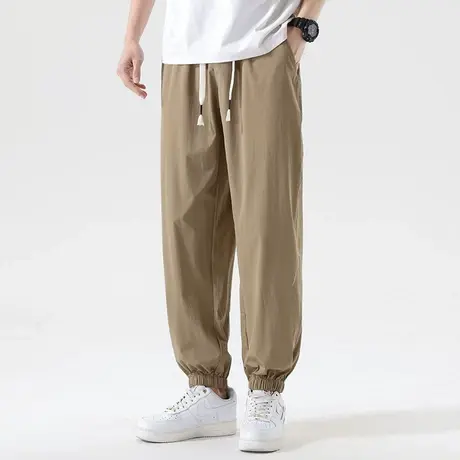 束脚冰丝裤子男夏季薄款宽松运动九分裤男士潮牌速干阔腿休闲长裤图片