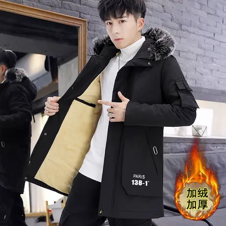 2023新款冬季男士棉衣加绒加厚中长款外套韩版帅气潮流棉服棉袄子图片