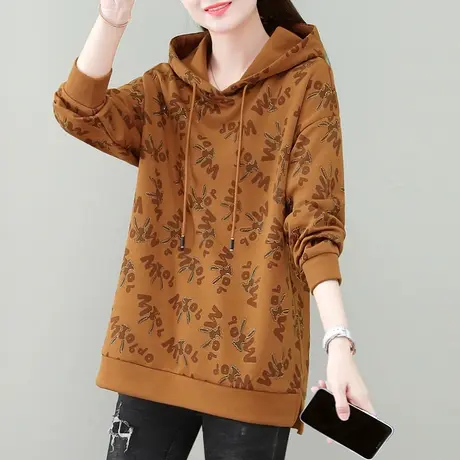 中长款卫衣女春秋季新款时尚设计感宽松遮臀上衣显瘦休闲连帽外套商品大图