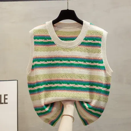 圆领针织条纹马甲背心女2023秋装新款宽松外穿马夹叠穿毛衣坎肩潮商品大图