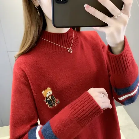 红色毛衣新款2021爆款时尚洋气本命年衣服低领冬季流行打底衫秋冬商品大图