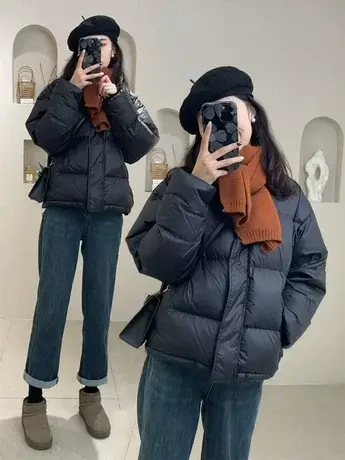 短款羽绒服外套女2023冬季新款时尚洋气加厚保暖立领白鸭绒面包服图片