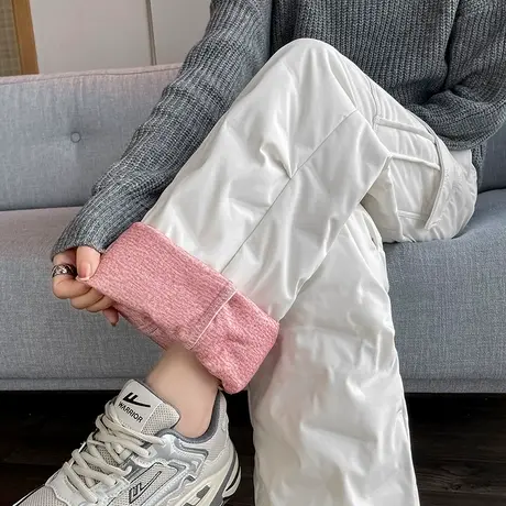 白鸭绒羽绒工装裤女外穿冬季2023新款加绒保暖防寒轻薄轻量化棉裤图片