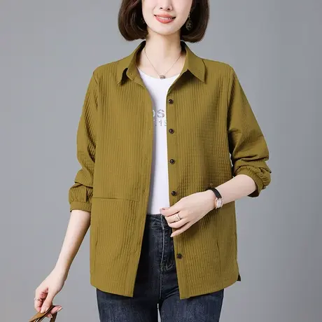 妈妈春秋装衬衫外套女宽松加大码女装中老年洋气百搭显瘦长袖衬衣商品大图