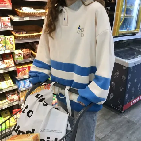 oversize卫衣女2022新款秋冬韩版宽松bf慵懒风加绒加厚外套潮ins商品大图