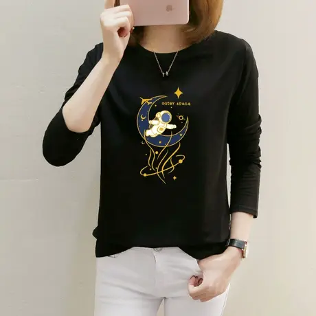 2023年春季新款圆领纯棉打底宽松内搭长袖t恤女ins潮小众设计感潮图片