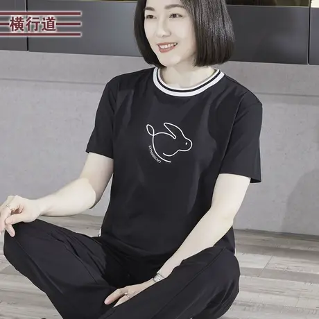 2025夏季新款简约休闲圆领撞色印花宽松短袖T恤女装外穿上衣大码商品大图