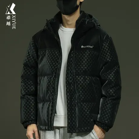 希越鸭绒连帽棉服男冬季新款宽松大码男士保暖抗寒短款外套棉衣潮商品大图