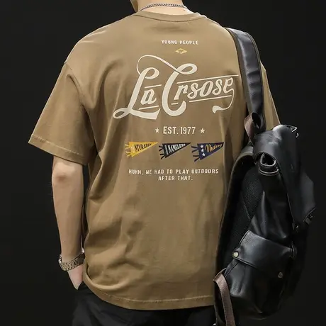 重磅美式短袖t恤男士半袖潮牌胖子大码2024新款男装纯棉体恤夏季商品大图