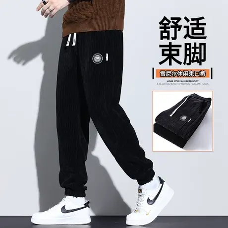 冬季男款潮牌保暖抗寒束脚休闲长裤子秋冬款男生美式高街哈伦卫裤商品大图