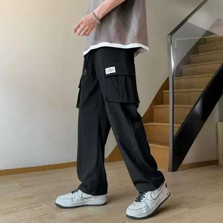 冰丝工装裤男士夏季薄款百搭直筒裤潮牌男生裤子垂感运动休闲长裤商品大图