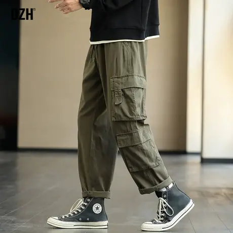 男士日系直筒工装裤男春秋潮牌美式军绿色裤子男款宽松休闲裤男裤商品大图