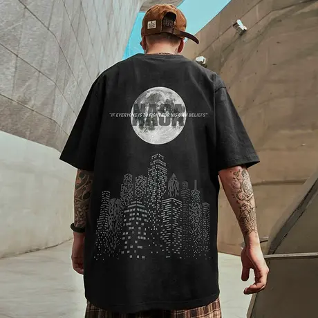 国潮重磅潮牌nasa胖子短袖t恤男款宽松加肥加大码半袖体恤夏季潮商品大图