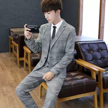 西服套装男士三件套秋季修身小西装韩版职业正装结婚新郎伴郎礼服商品大图
