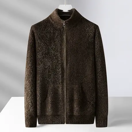 2022秋冬季新款男士针织高领毛线衣加厚保暖拉链半高领毛衣外套男商品大图